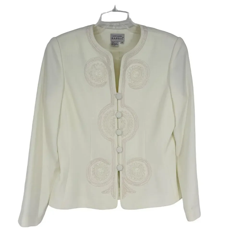 Vintage Adrianna Papell Skirt & Top Set Embroidered White‎ 8 - Picture 5 of 12